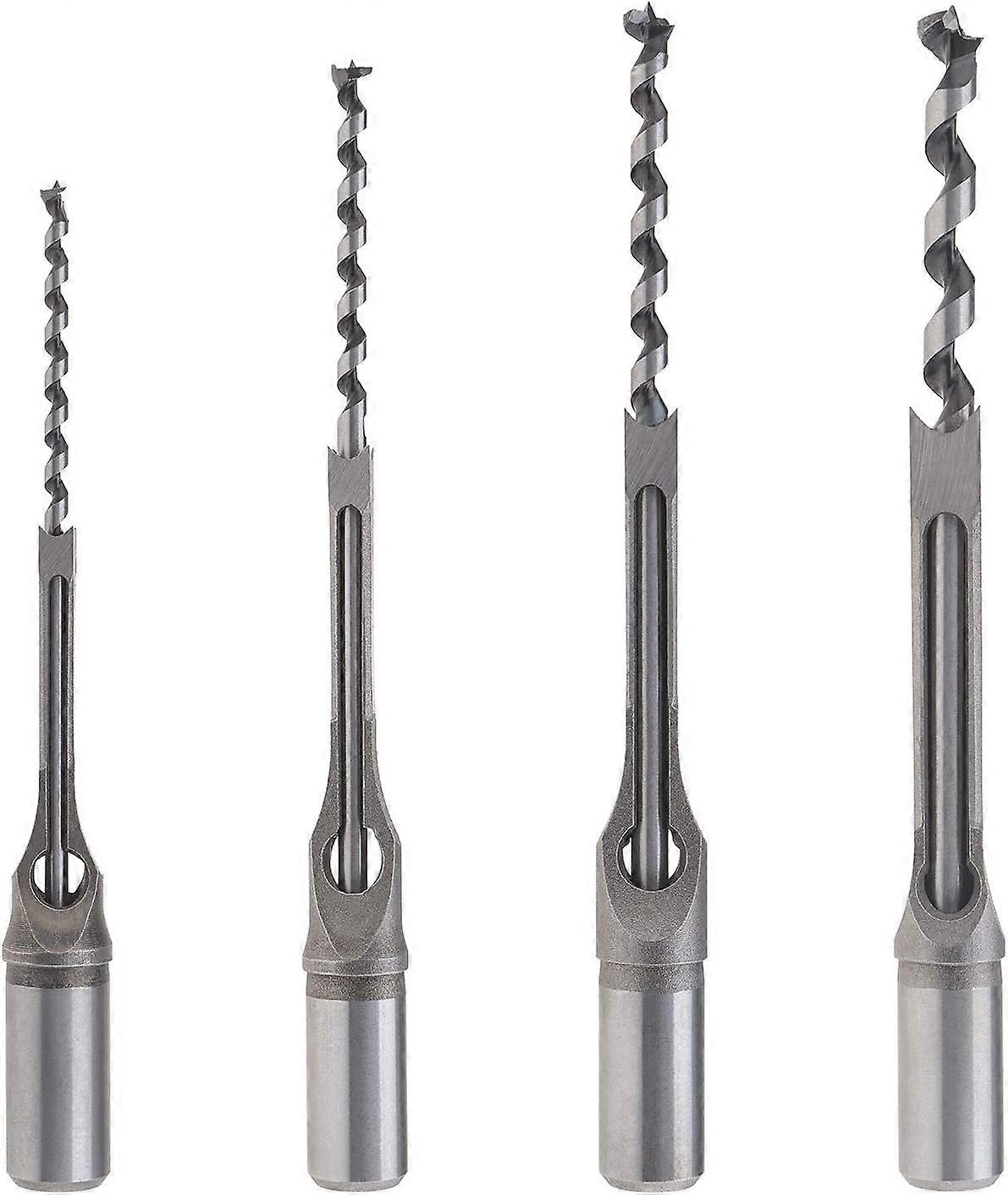 LINJOU 4pcs Woodworking Square Hole Drill Bit Kit, 6.4mm/8mm/9.5mm/12.7mm Wood Mortising Chisel Set