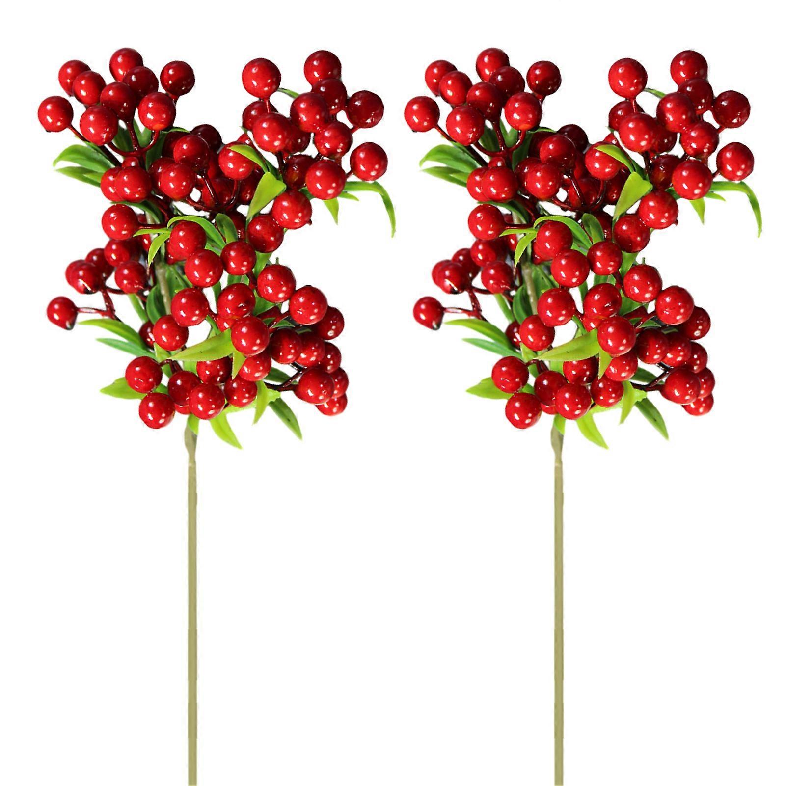 2 Pcs Artificial Berries Realistic Full Vitality Good Detail Great Fidelity No Wither No Watering Long-lasting Berry Branch Home Party Decoration