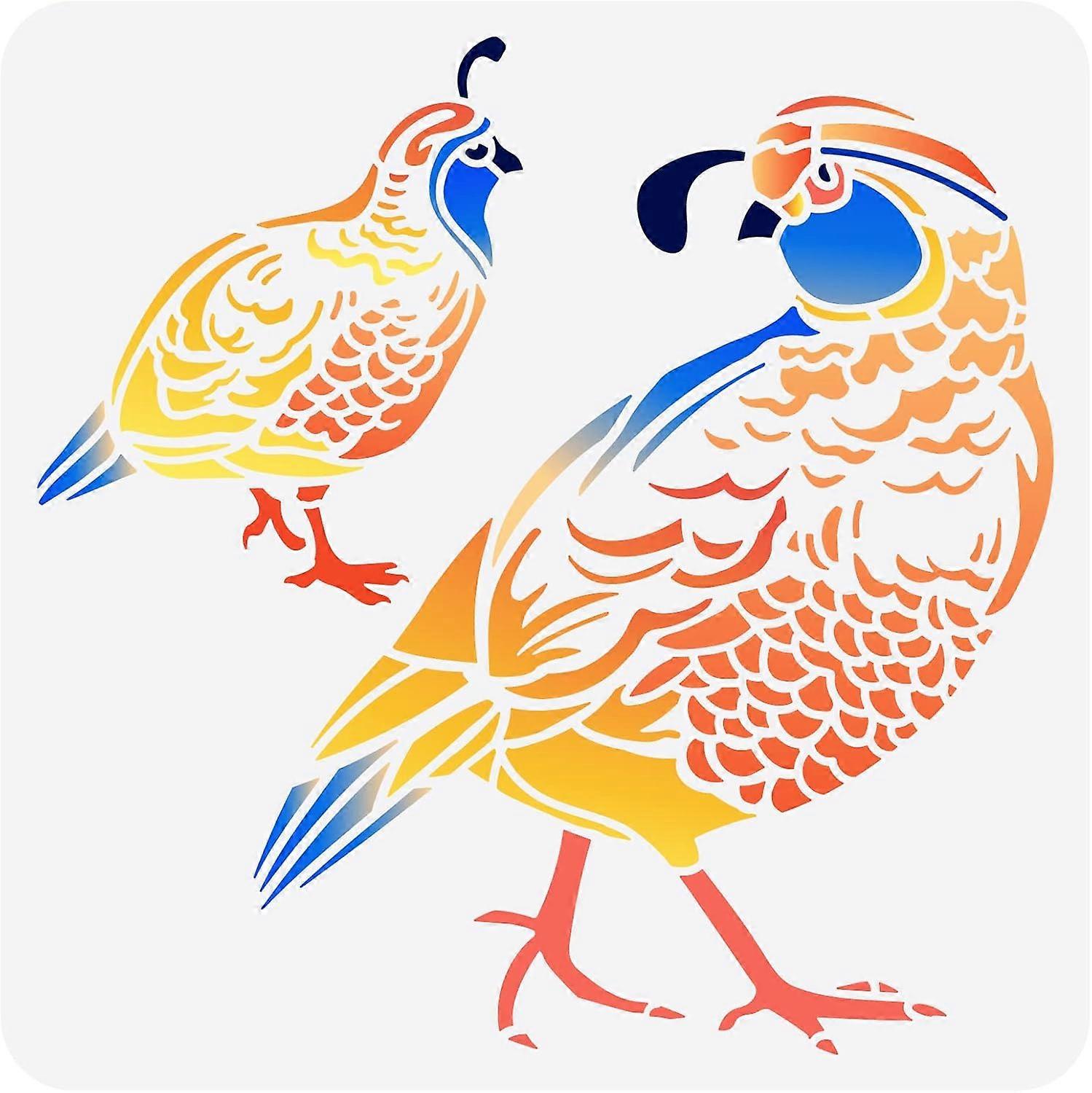 Quail Stencil 11.8x11.8 inch Wild Animal Bird Painting Stencil Plastic Two Quail Pattern Stencil Reusable Quail Bird Stencil for Painting on Wood Wall
