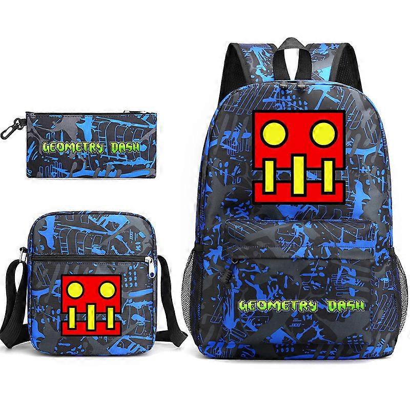 Geometry Dash School Bag Backpack Pencil Case Shoulder Bag Three-piece Set _35
