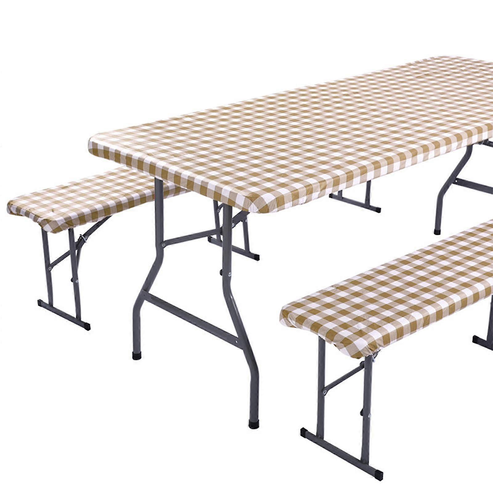 Picnic Table And Bench Fitted Tablecloth Cover PVC Rectangle Tables Flannel With Elastic Waterproof For 6 Foot