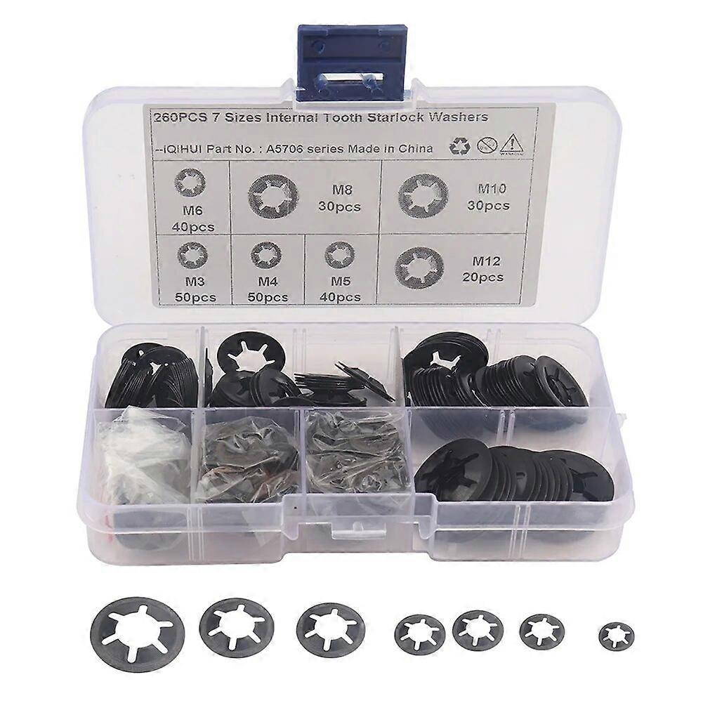 260/150pcs Internal Tooth Star Lock Washers Assortment Kit Push on Locking Washers Quick Speed Star Nut Locking Clips Fastener
