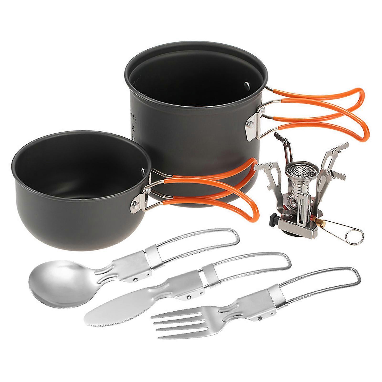 Mini Camping Stove Cooking Pot Foldable Spoon Fork Cutter Cookware Set for Outdoor Camping Hiking Backpacking Picnic