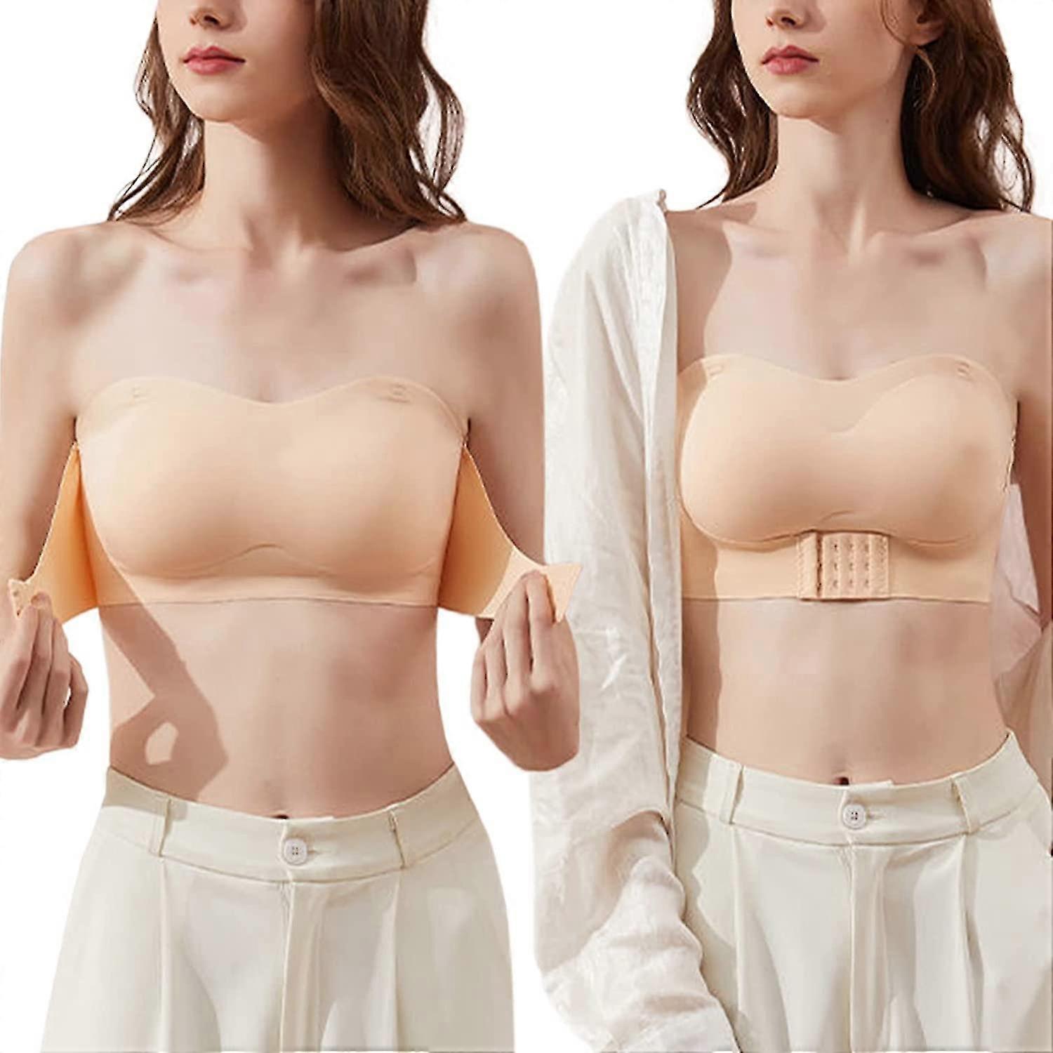 Kadın İç Çamaşırı Askısız Ön Toka Kaldırma Sütyeni, Telsiz Kaymaz Görünmez Şınav Bandeau Sütyen Çıkarılabilir Kayışlı