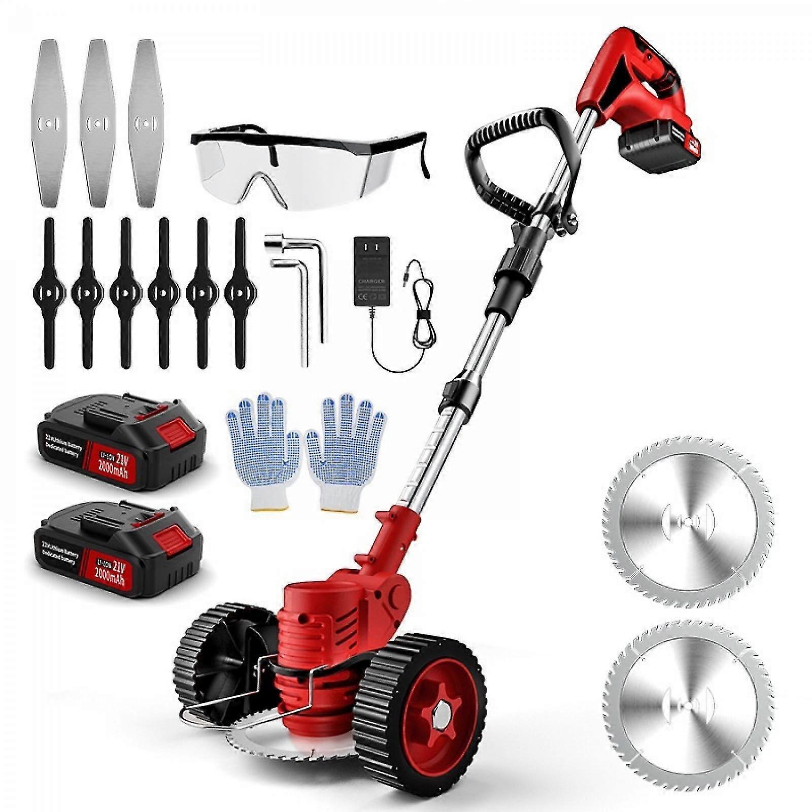Electric Weed Wacker On Wheels Cordless Weed Eater Battery Powered, Electric String Trimmer With Battery And Charger, Cordless Grass Trimmer, Lawn Edg