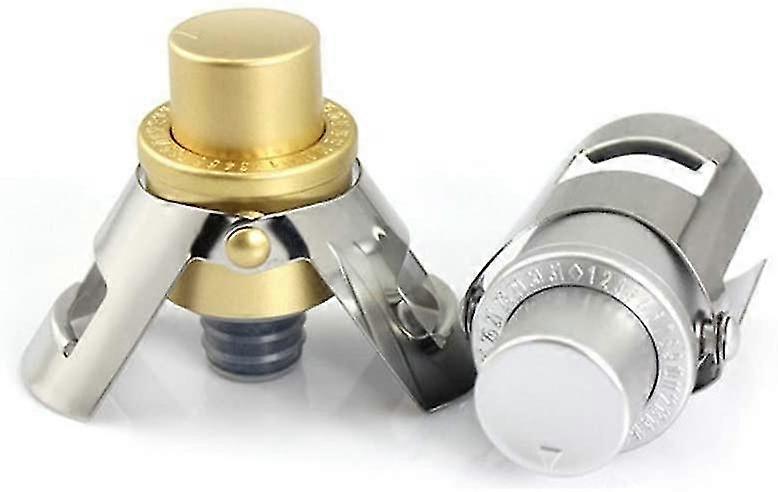 Set Of 2 Champagne Stoppers With Integrated Pressure Pump To Keep Your Fizz Bubbles Gold/silver