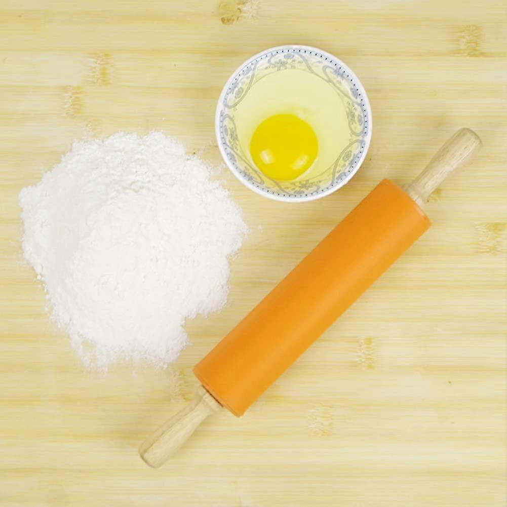 Rolling Pin Non-stick Silicone Surface Wooden Handle