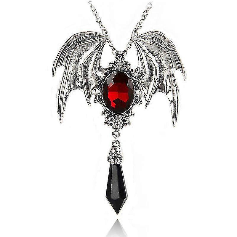 Bat Wings And Stone Pewter Pendant Necklace