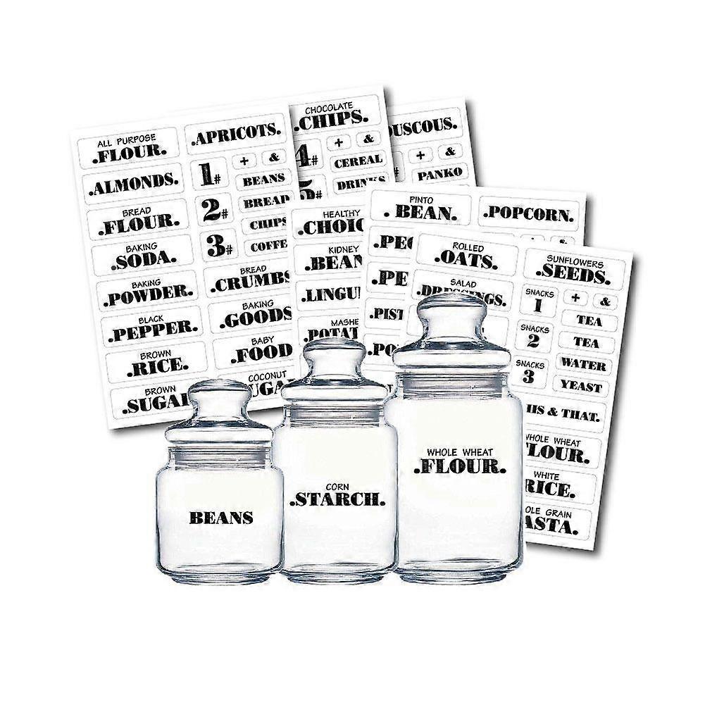 132Pcs/6 Sheets Kitchen Pantry Labels Transparent Waterproof Labels Jar