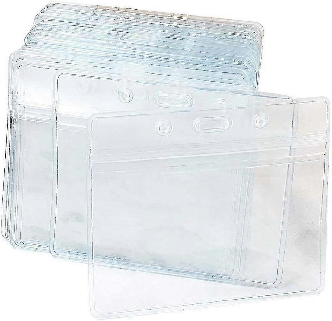 50 Pcs Clear Plastic Horizontal Name Tag Badge Id Card Holders