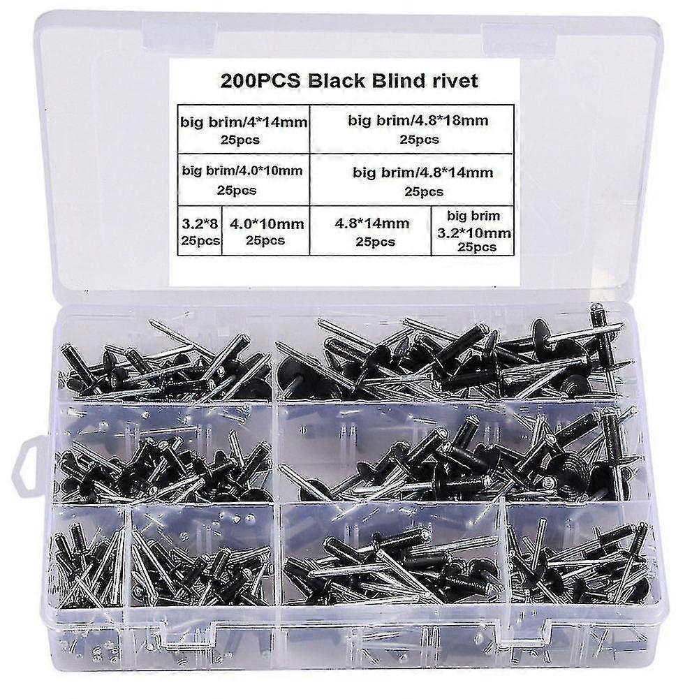 200pcs M3.2 M4 M4.8 Assorted Size Aluminium Blind Rivet Pop Pull Nail Accessory