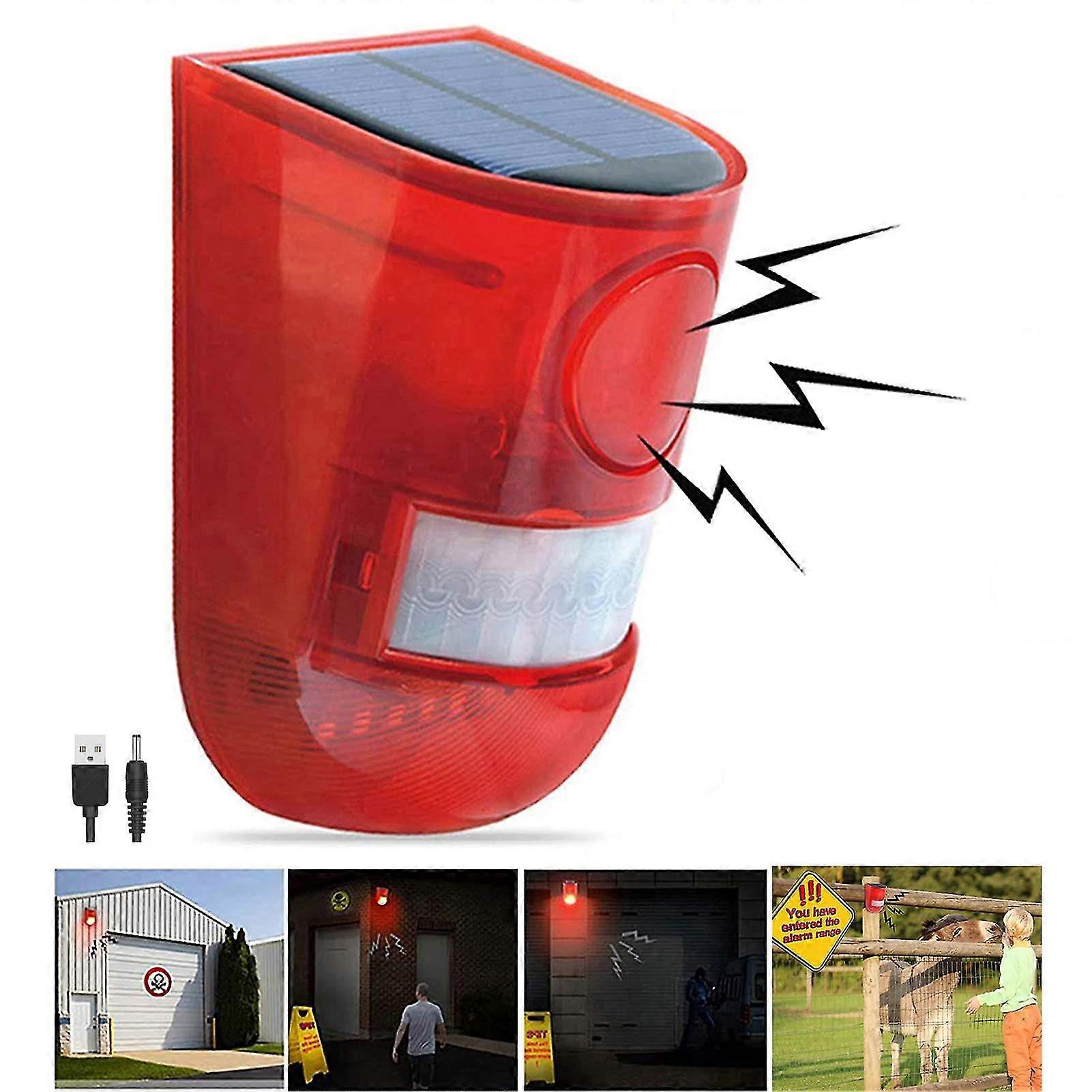 Solar Sound & Light Alarm Motion Sensor 110 Decibels Siren Sound Alert & 6leds Flash Warning Strobe Security Alarm System For Farm Villa