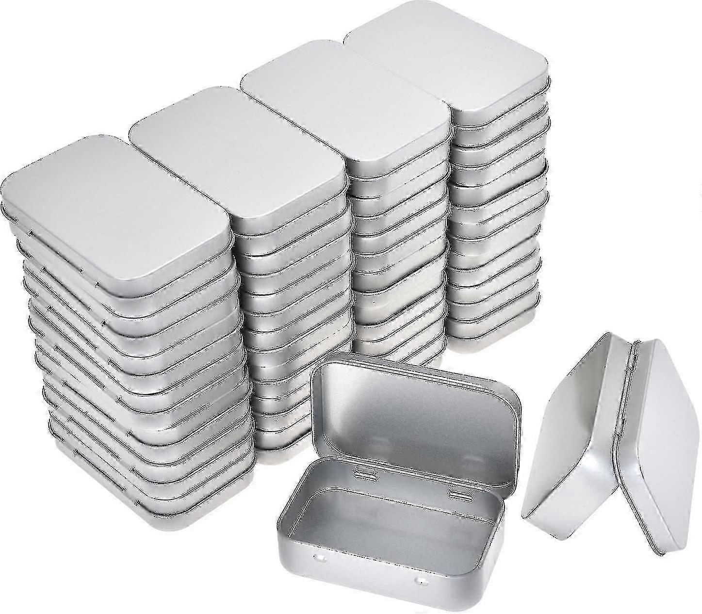 Metal Rectangular Empty Hinged Tins - 30 Pack Silver Mini Portable Box Containers Small Storage Kit Home Organizer