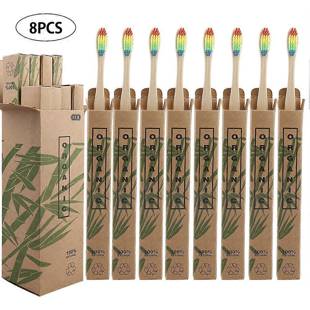 8 In 1 Bamboo Toothbrushes Cleaning Gum Sustainable Soft Bamboo Toothbrushes Colorful