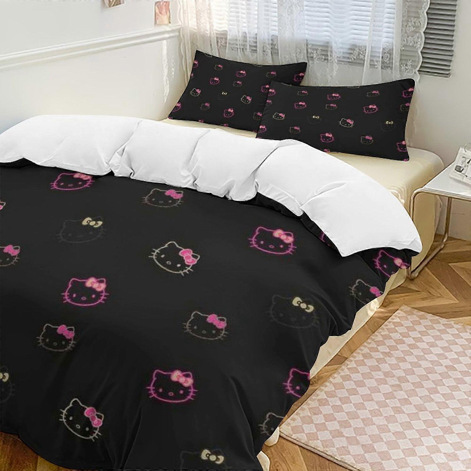 Bedding set XU443  Cute Hello Kitty Three-piece Bed Set Pillowcase Anime Bedroom Warm and comfortable Lightweight  PW443