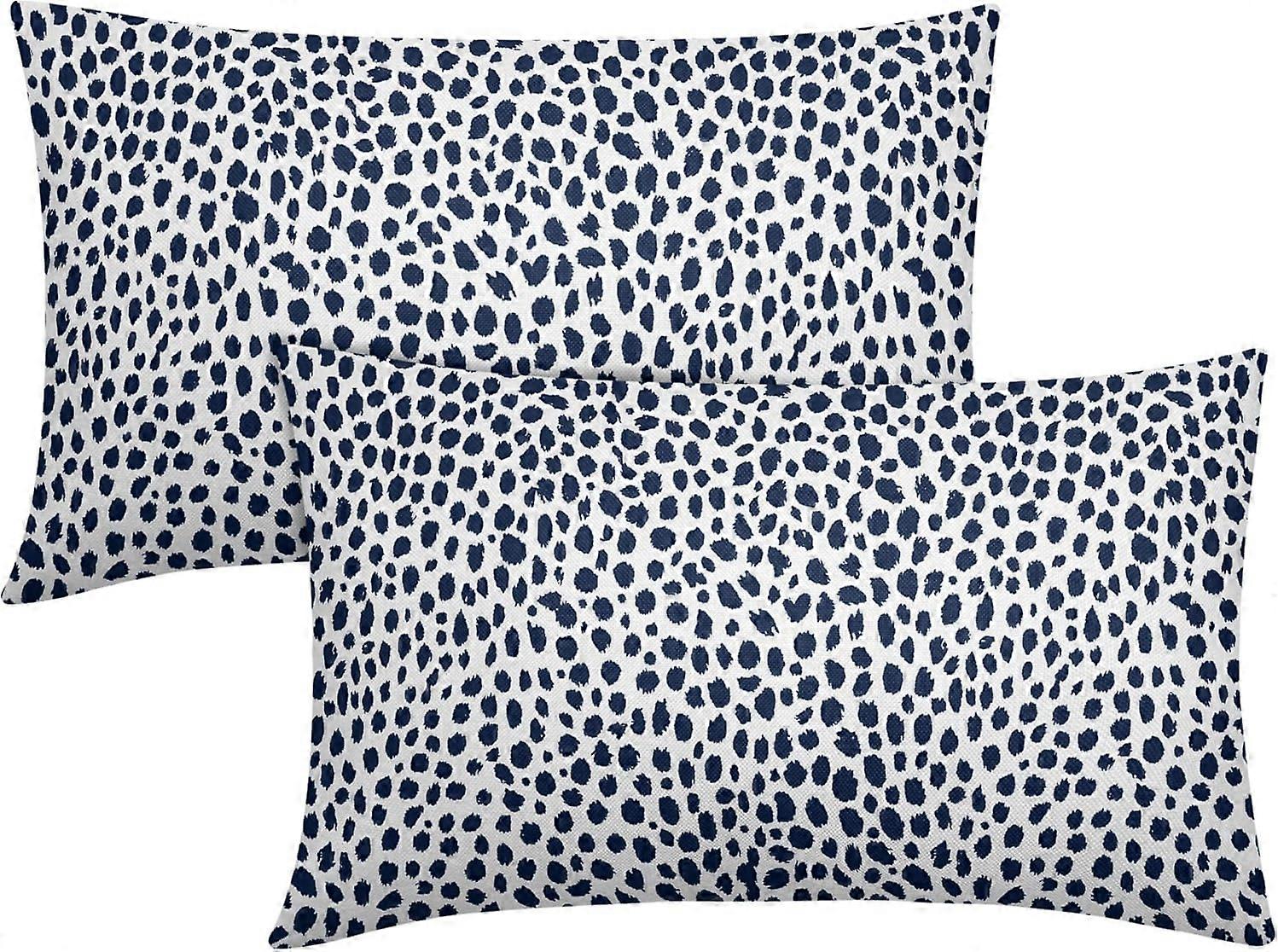 ブルークリームランバー枕カバー12x20インチ自由奔放に生きるデザイン水玉スロー枕カバー2つのモダンなブラシストロークプリント枕カバーコットンリネンカス