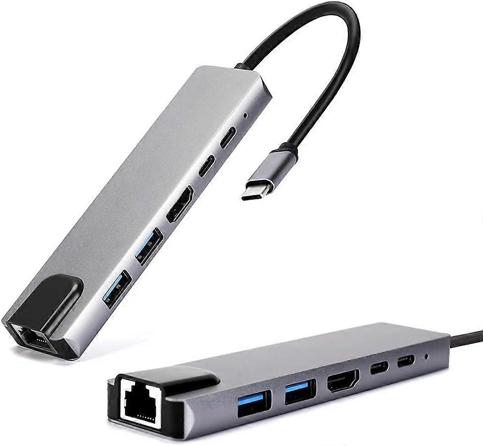 USB C Hub, 6 in 1 USB C Hub Adapter to 4K HDMI , 2 USB 3.0 Ports, 1 NIC Port 45W PD Dock for MacBook and Other Type C Devices