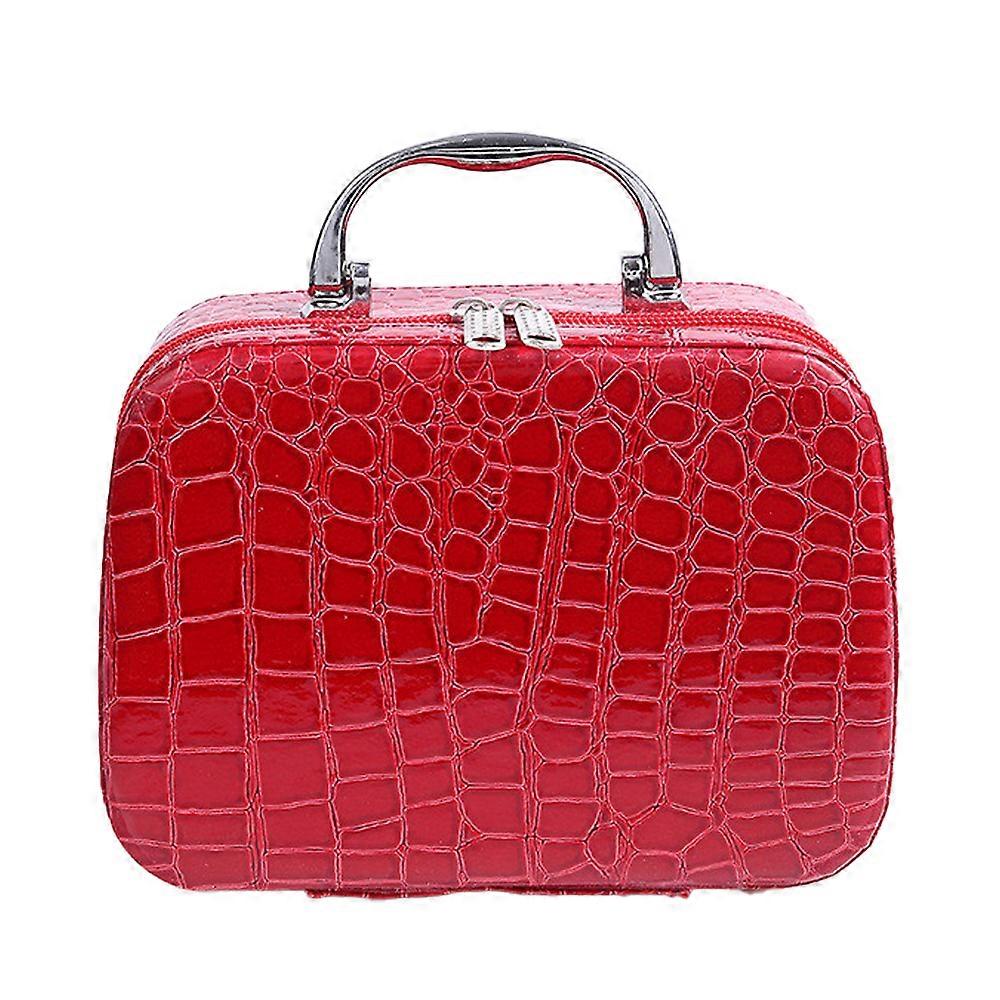 Stone pattern cosmetic case with mirror portable cosmetic bag, made of nylon and synthetic leather
