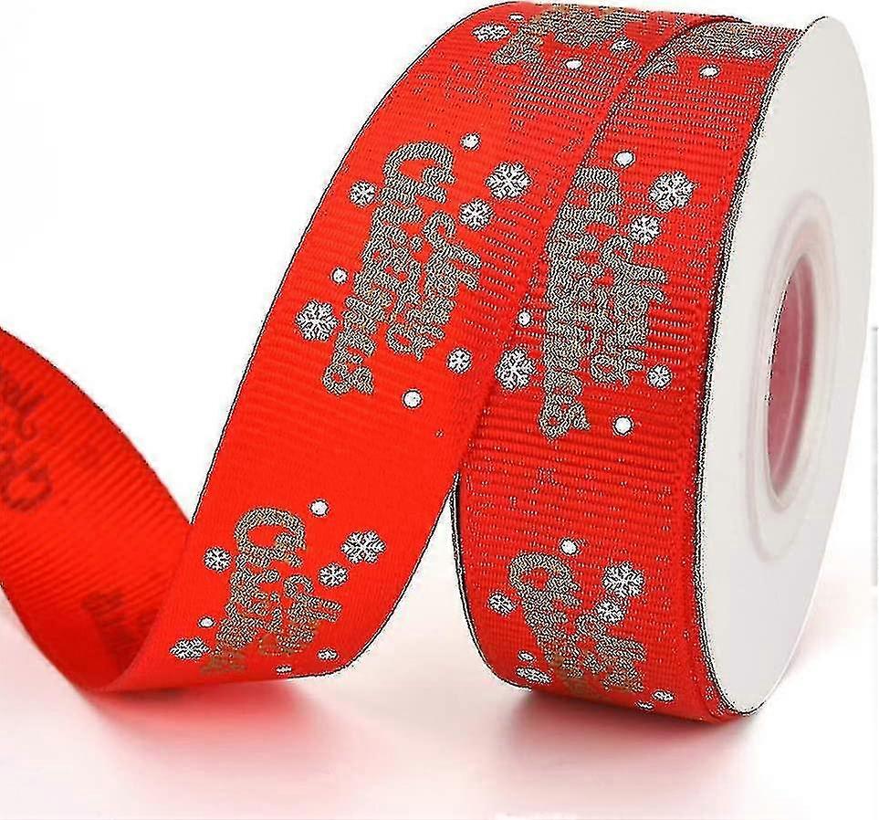 Ribbon With 'merry Christmas' And Snowflake Design - For Crafts And Gift Wrapping - Red - 9 M Long And 2.5 Cm Wide