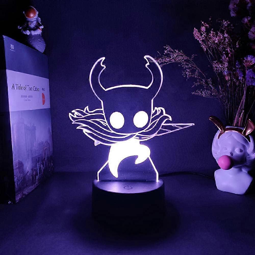 Lampka nocna 3D, Hollow Knight Figurine Player Rysunek Art Grawerowane laserowo Akrylowe oświetlenie skierowane w górę Światła LED Sensor Lampa komputerowa