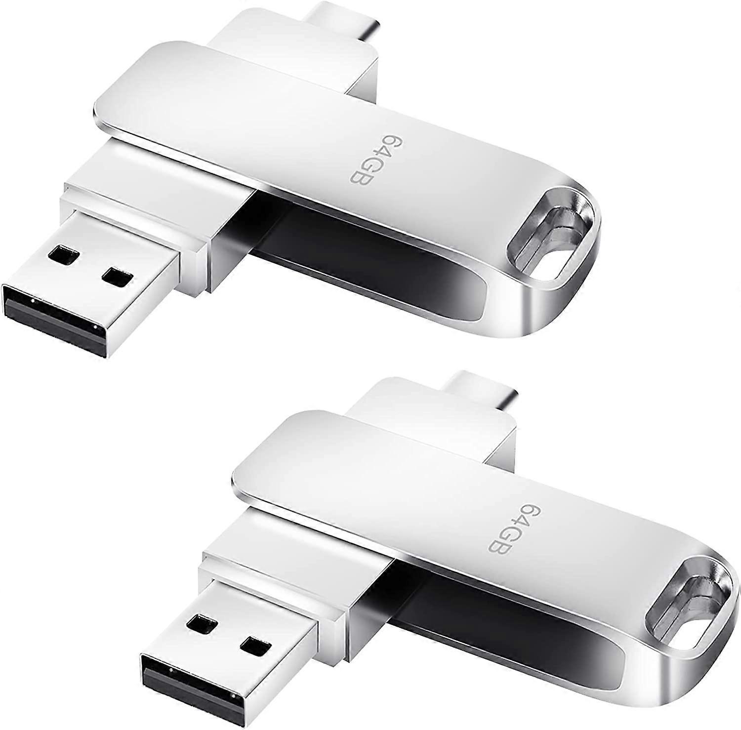 64GB USB Flash Drive 2 Pieces, 2 in 1 OTG Portable USB Flash Drive Type C Memory Stick Flash Drive, Data Storage Backup and Transfer for PC, Tablet, S