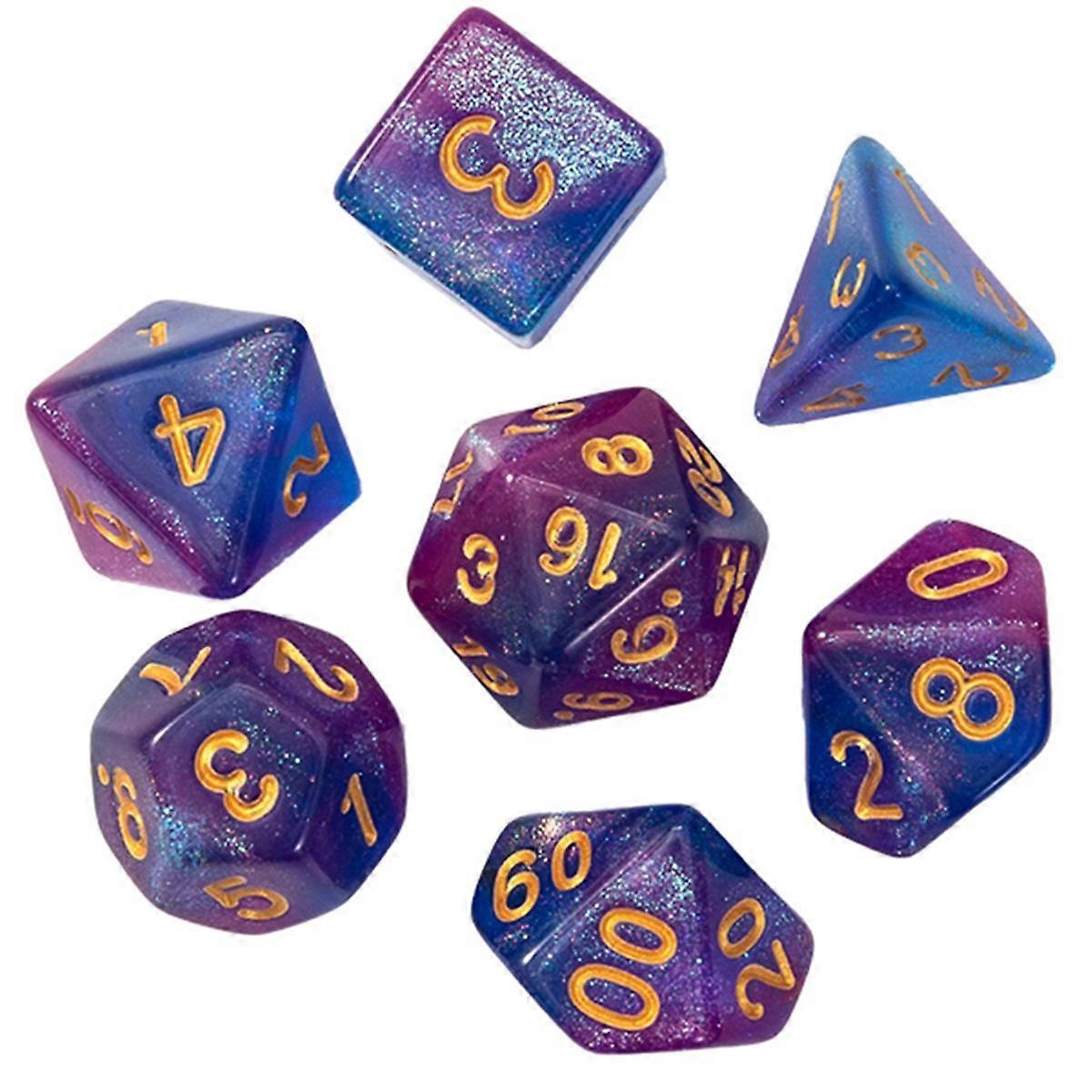 Ensemble de 7 dés numériques multicolores violets et bleus, pour jeu de course en groupe, dés colorés DND