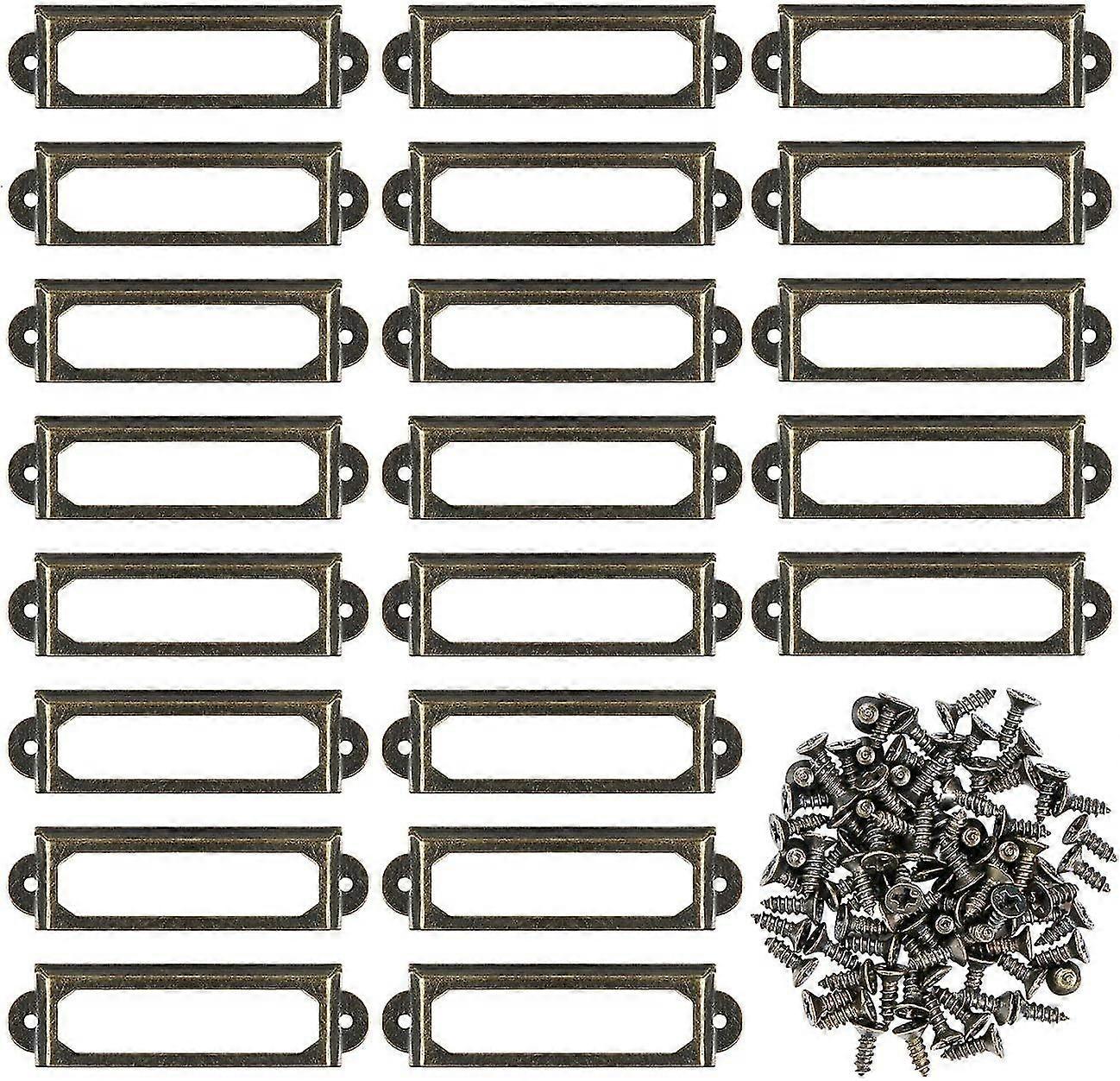 50pcs metal label holders with screws for furniture drawers cabinets card name plates for desk bookshelf shelves - bronze (s-60 x 17mm)