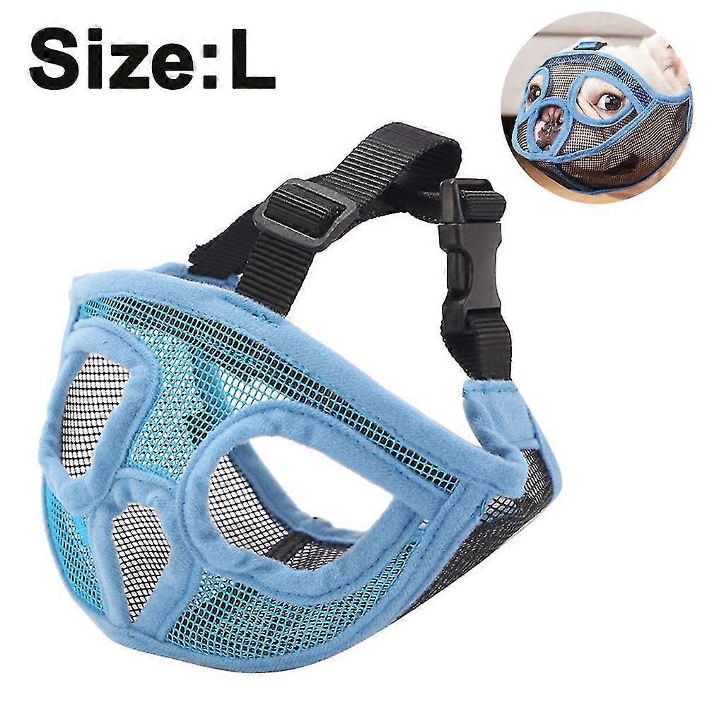 Short Mouth Dog Muzzle Bulldog Muzzle, Stop Dogs from Biting and Barking and Chewing, Pet Supplies(L Blue)