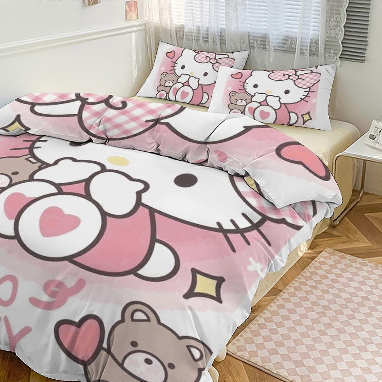 Komplet pościeli JP285 Cartoon Hello Kitty Pocieszyciel Serce Niedźwiedź 3-częściowe prześcieradła Ciepły zestaw pościeli Kawaii Śliczne miękkie pościele TH285