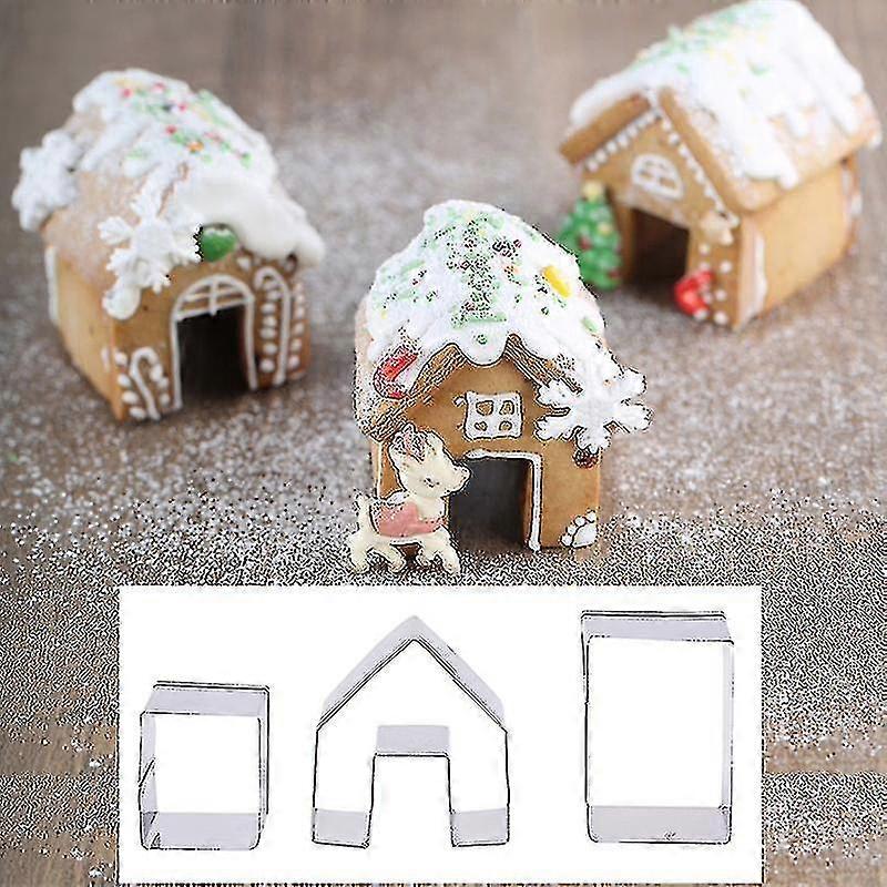 Mini pepperkakehus Cookie Cutter Set 3 stk rustfritt stål kjeks