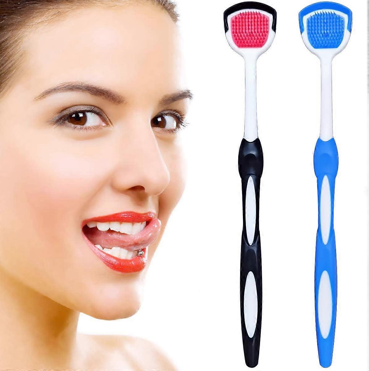 Tongue Scraper, Tongue Scraper, Tongue Brushes Helps Fight Bad Breath, 2 Tongue Scrapers (Black & Blue)