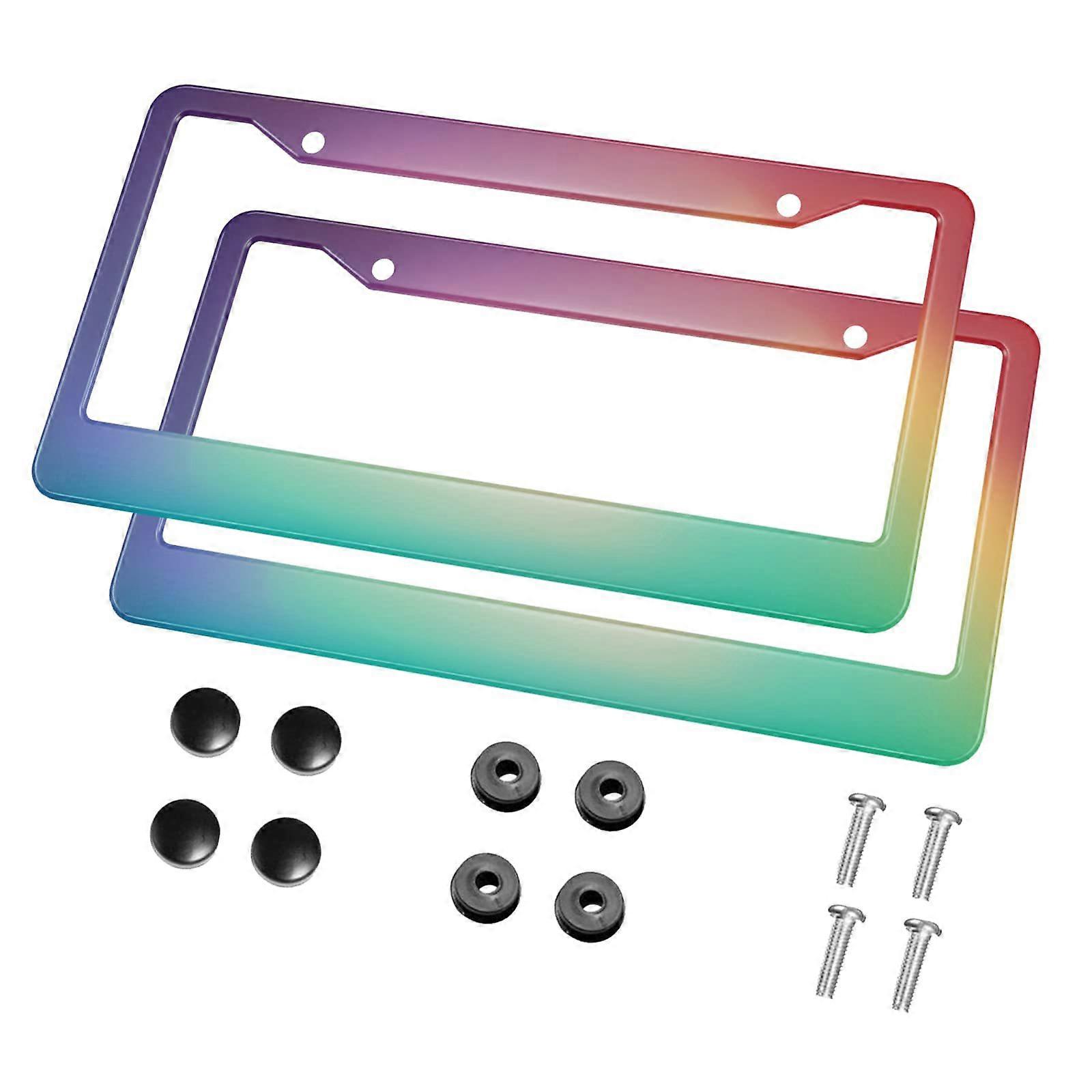 2 gradient rainbow coloured number plate frames (31.5cm X 16.2cm), rainbow car frame, number plate holder, number plate cover aluminium metal frame, s