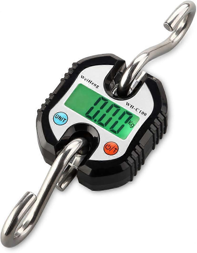 (Black) Luggage Scale with 2 Stainless Steel Hooks Portable Digital Crane LCD Electronic Crane Luggage Scale for Agriculture and Hunting 150kg