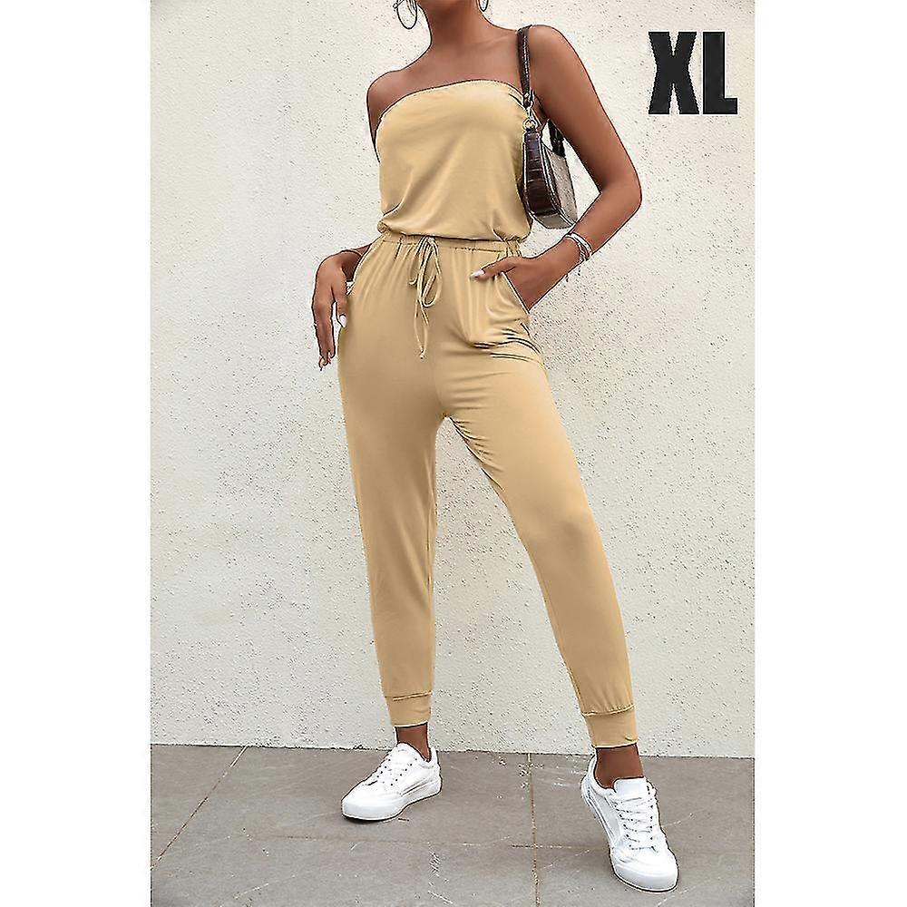 Summer Casual Dames Solid Drawstring Waist Jumpsuit