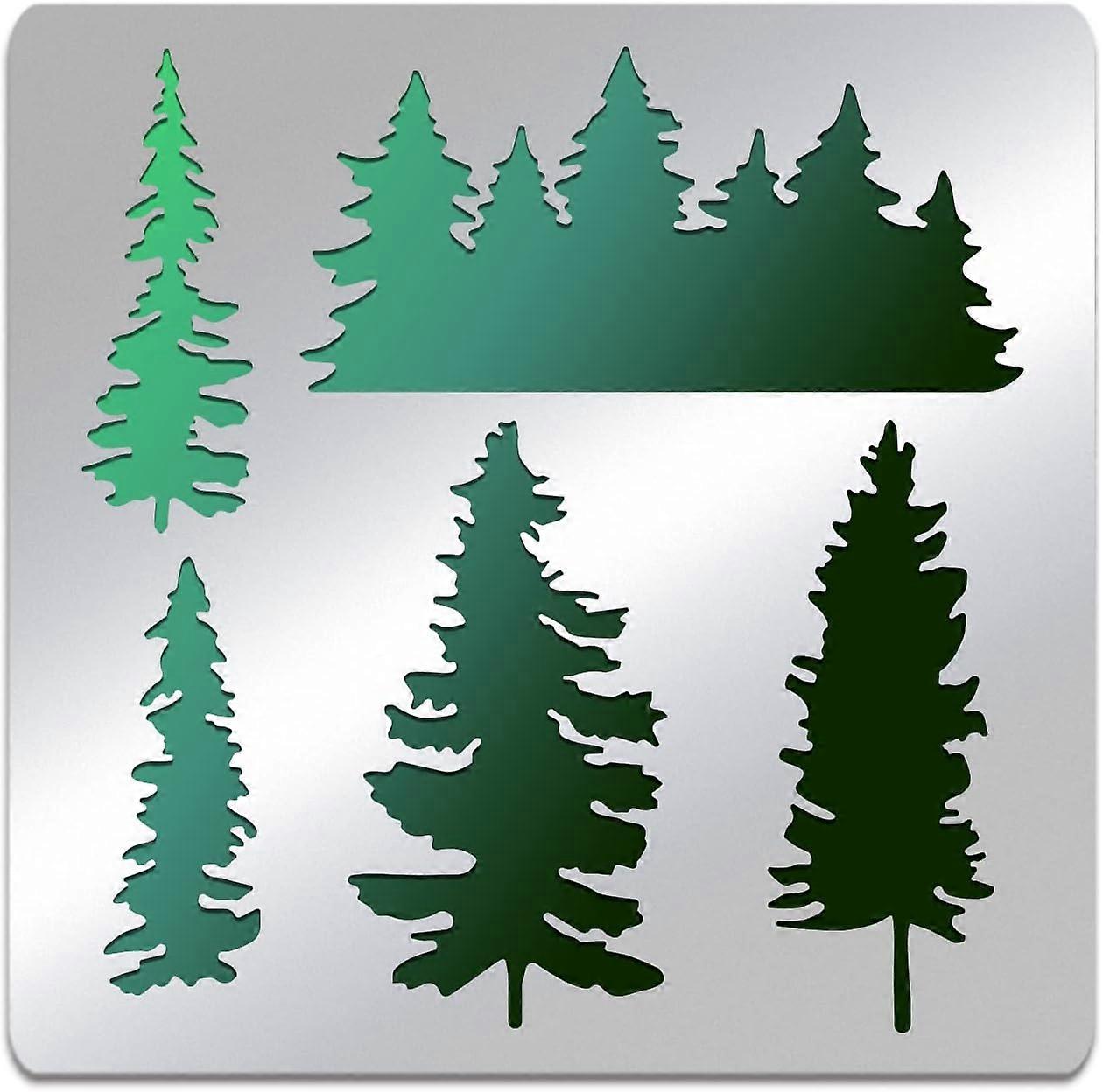 Pine Tree Stainless Steel Stencil Template 6x6 Inch Forest Metal Journal Stencils Templates Tool for Wood Burning Pyrography Drawing and Engraving