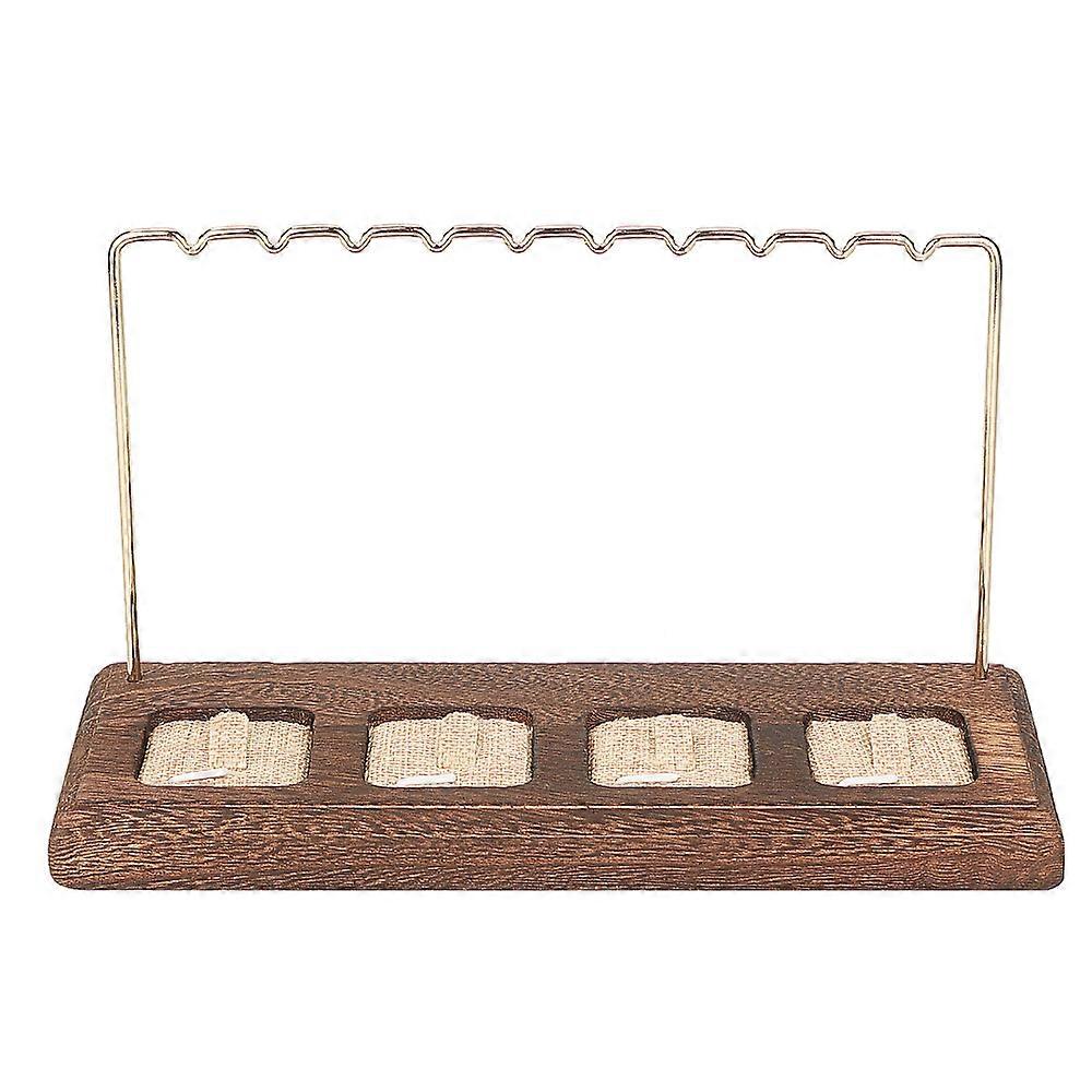 Wooden Earring & Ring Display Jewelry Display Rack with Iron & Burlap Findings Golden 21.9x9x11.8cm DIY