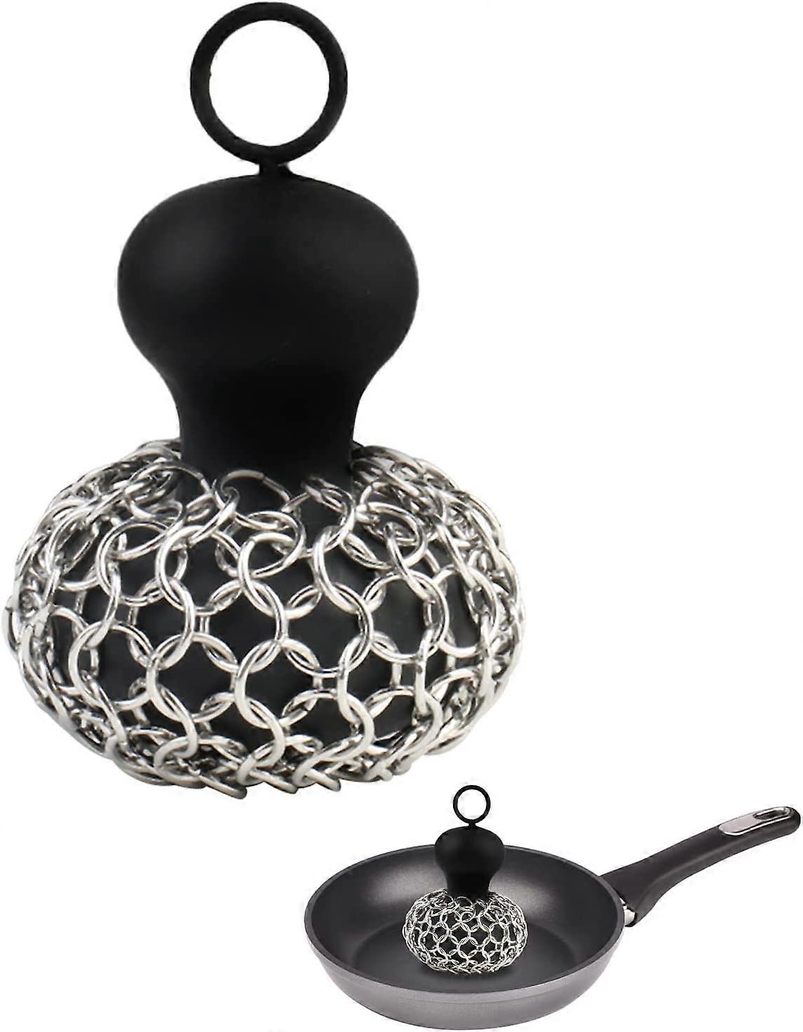 Cast Iron Chainmail Scrubber with Silicone Handle