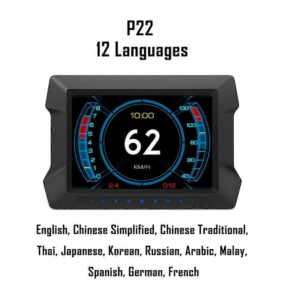 P22 Car HUD Display OBD GPS Dual System Head Up Display Car Gauge Speedometer Incline Meter Car Driving Computer Multi Languages