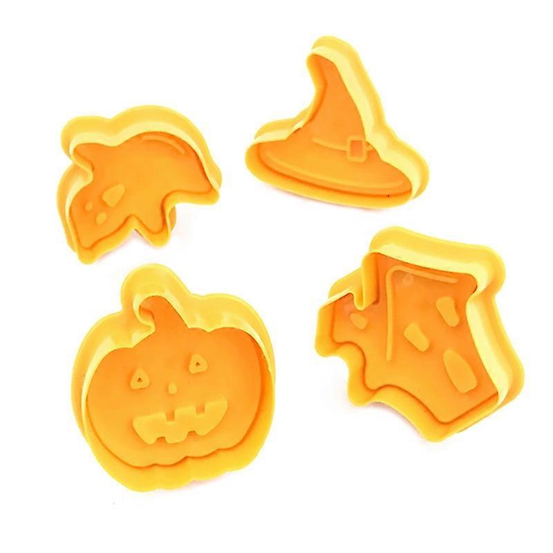 4Pcs/Set Attractive Cookie Mold Easy Clean Plastic 3D Press Style Halloween Dessert Mould for Home