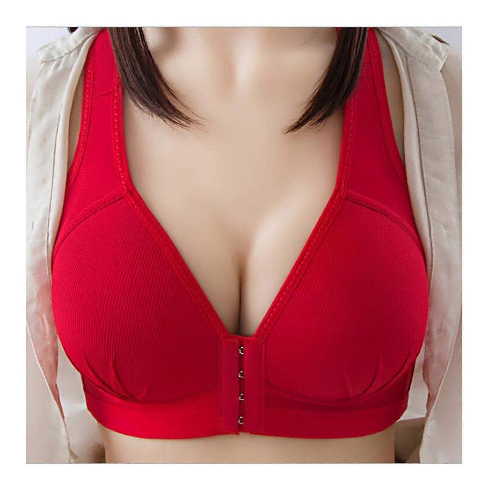 Plus Size Push Up Bra Front Closure Solid Color Brassiere Bra 36-46 Wireless Underwear For Women