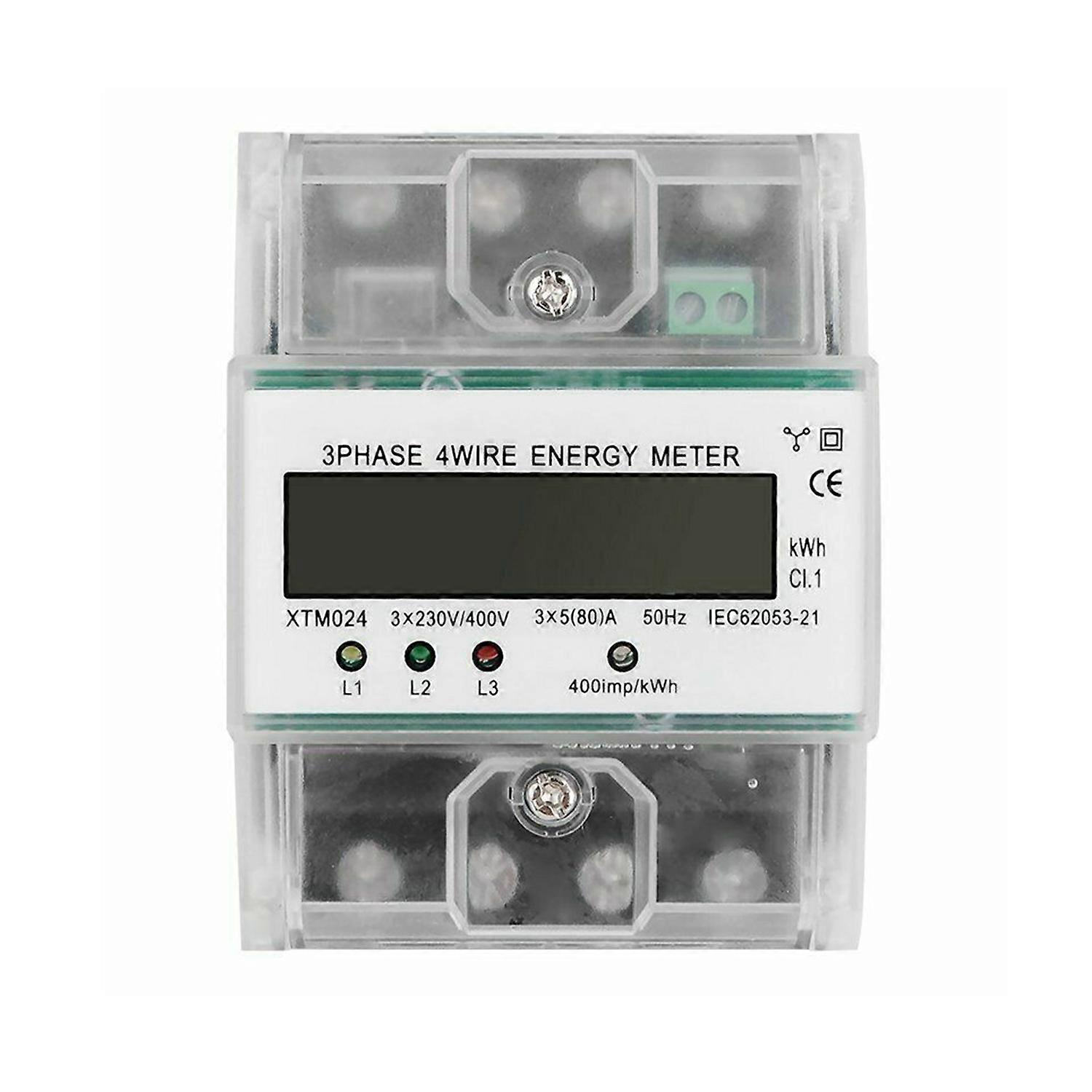 Electricity Meter 3-phase Calibrated Three Current Meter , Lcd Digital Electricity Meter Three-wire Current Meter Top-hat Rail Intermediate Meter Powe