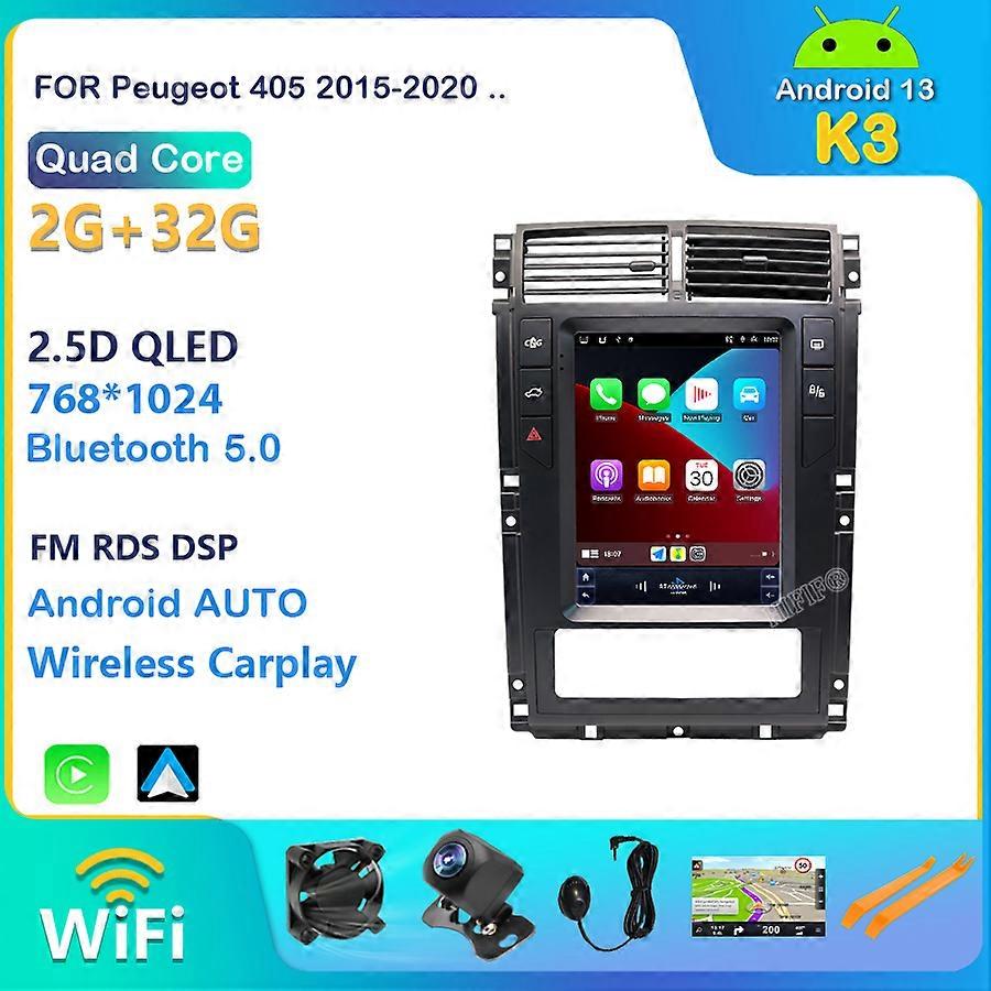 8G+128G Android 13 Vertical Screen Car Multimedia Video Radio Player For Peugeot 405 2015 2016 2017 2018 GPS Navigation