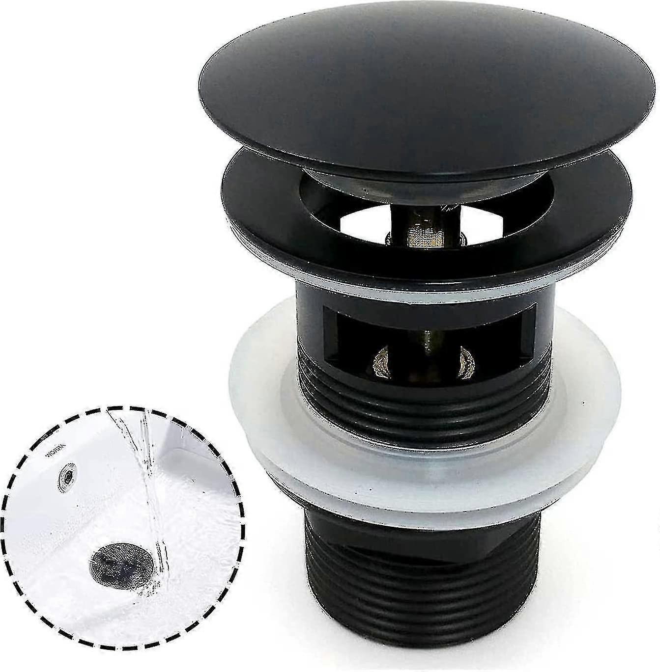 Black Sink Waste Basin, Chrome Pop Up Waste Large Area, Automatic Pop Up With Overflow Drain, Copper Pop Up Spring Stopper Basin Sink For Bathroom, Wa