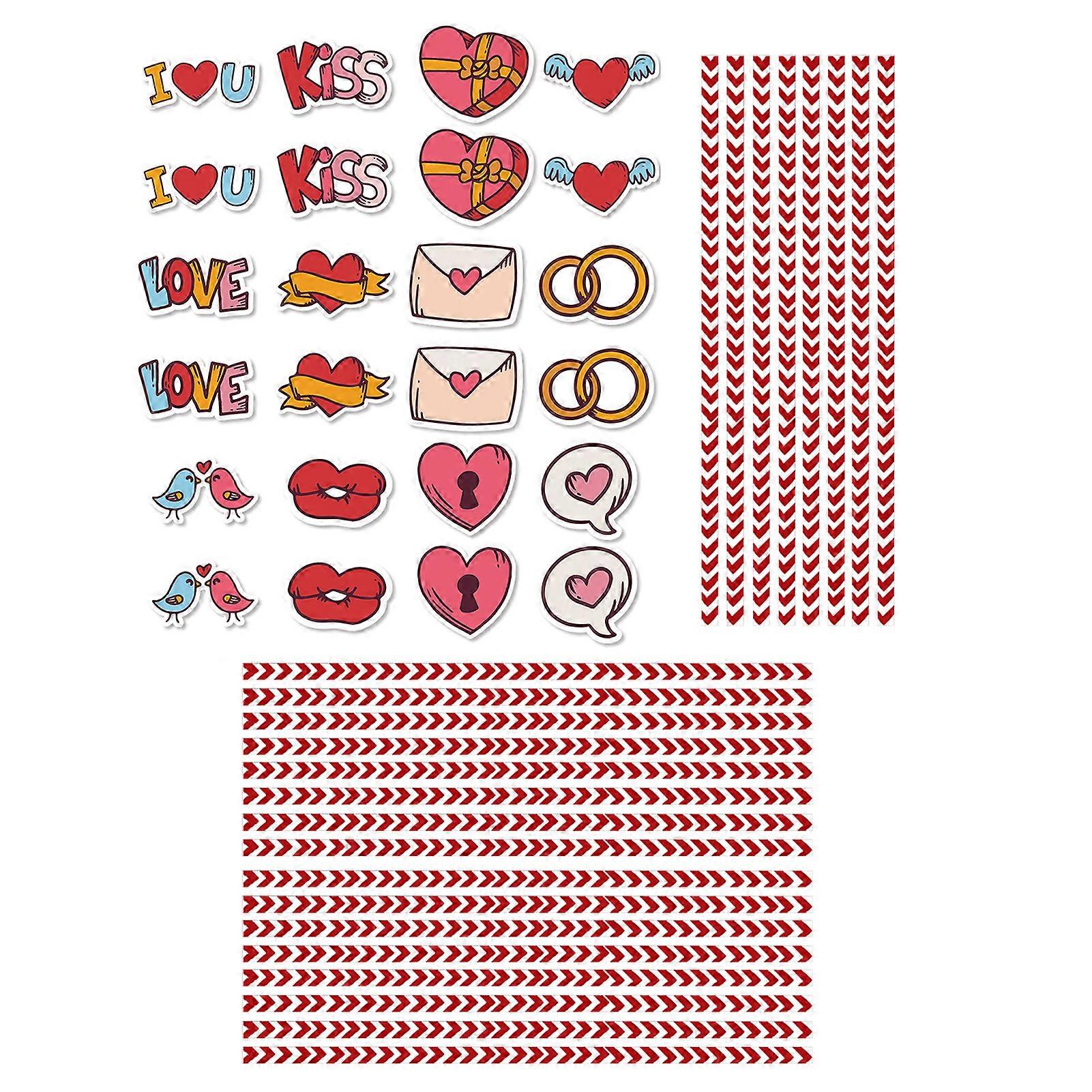 1 Set Valentines Day Straw Red Stripe Pattern Paper Straws with Small Flags for Festival Party Decoration QingHai