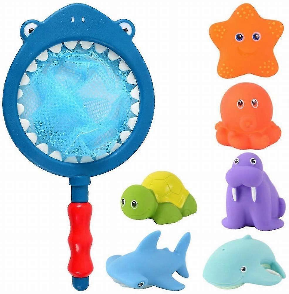 For 2024Bath toys, fishing floating animal water spray toy game set with fishing net, fish net game in the
