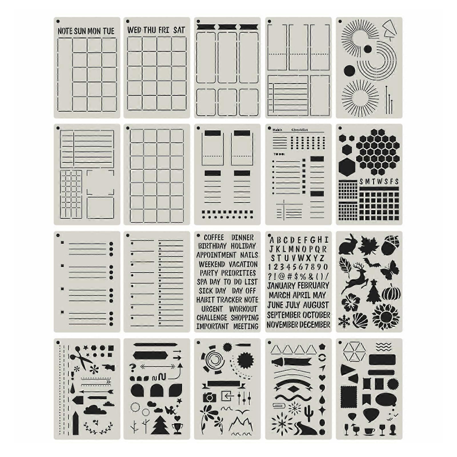 20PCS Planner Stencils DIY Drawing Templates for DIY Notebook Scrapbook Diary