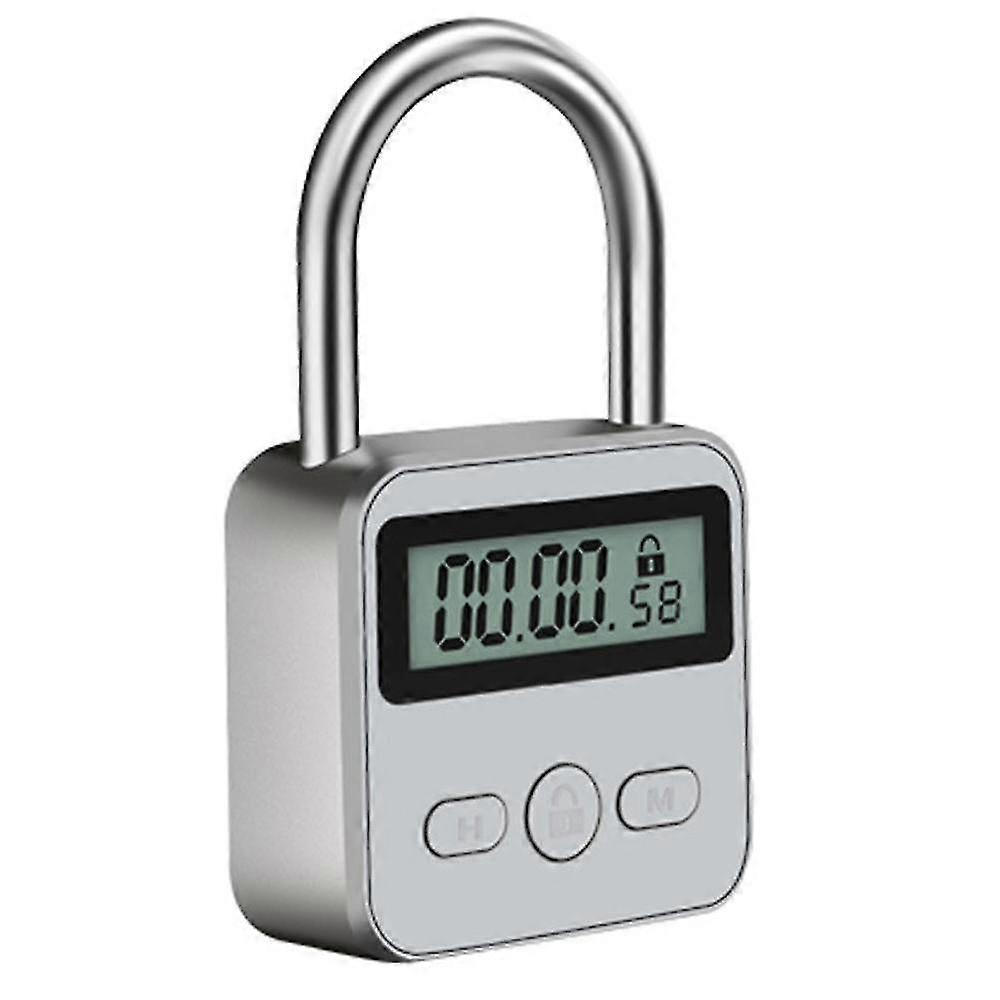 Metal Timer Lock Lcd Display Multi-function Electronic Time 99 Hours Max Timing Usb Rechargeable Timer Padlocksilver