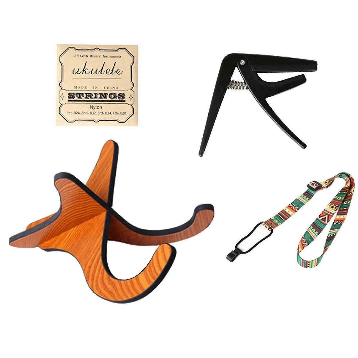 4-In-1 Ukulele Accessory Set, Ukulele Stand, Ukulele Strap, Ukulele Capo, Strings