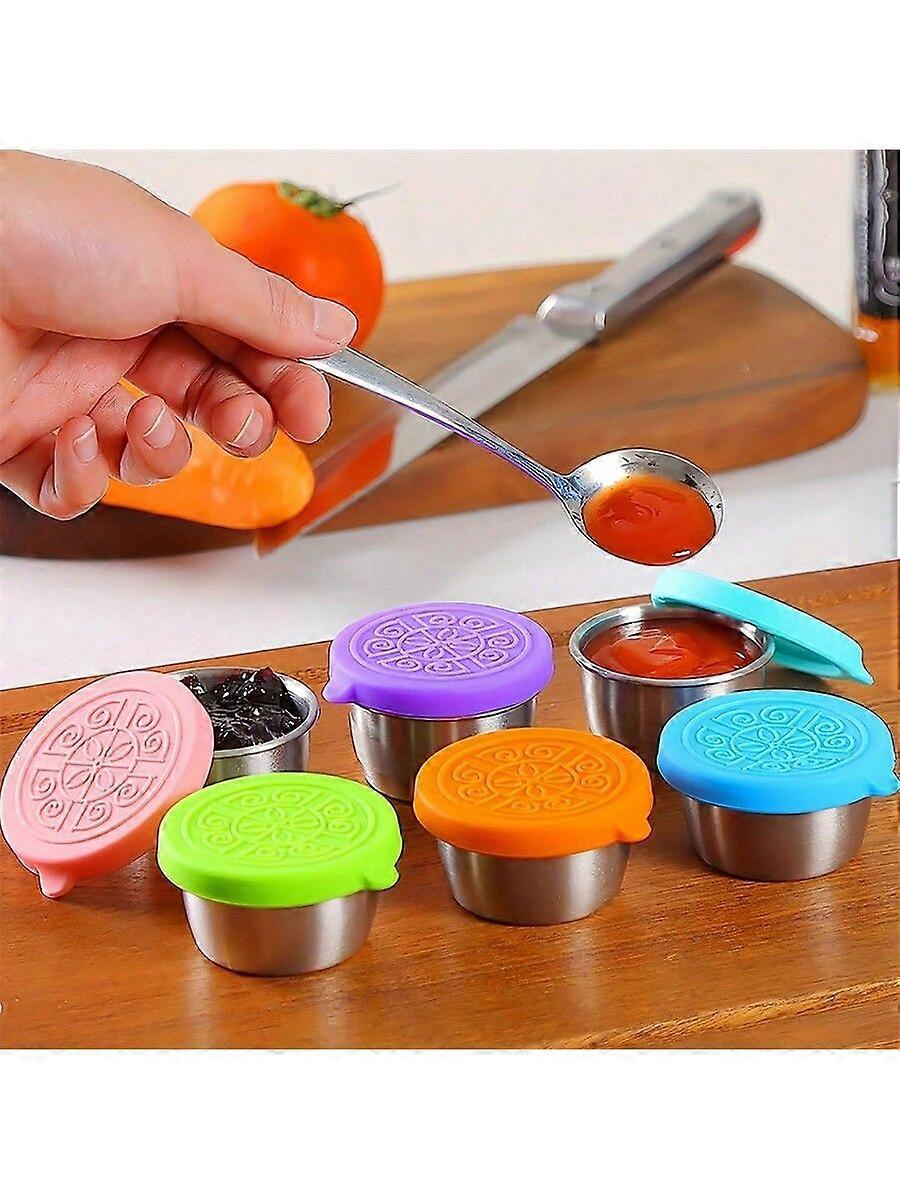 Salad Dressing Container To Go, 1.6oz Reusable Sauce Containers With Leakproof Silicone Lids, Stainless Steel Condiment Cup For School Bento Lunch Box