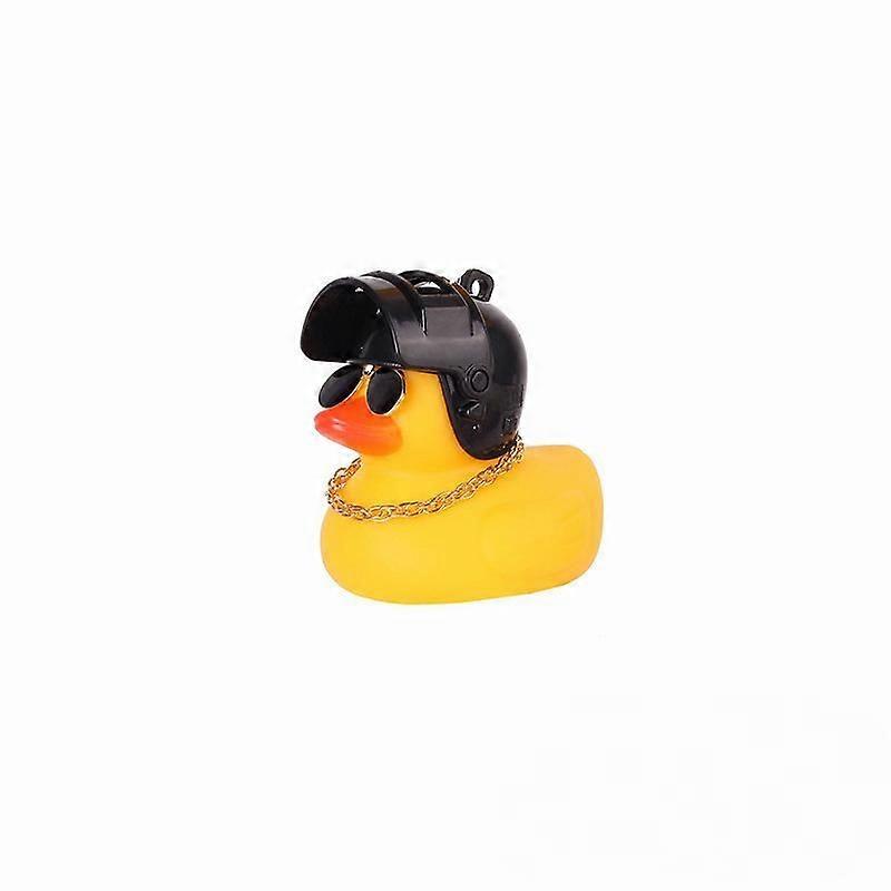 Rubber Duck Toy Car Ornaments Yellow Duck Car Dashboard Decorations Squeeze Duck Bicycle Horns with Propeller Helmet2Pieces-006